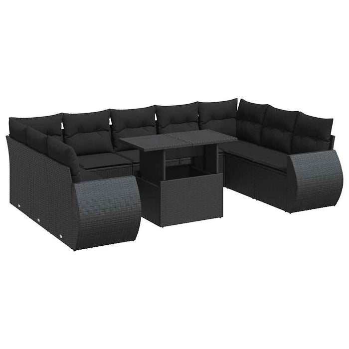 Set canapele de grădină cu perne, 10 piese, negru, poliratan - WALTI WALTI