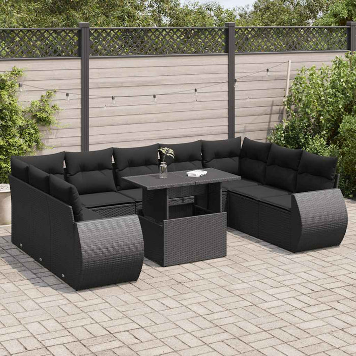 Set canapele de grădină cu perne, 10 piese, negru, poliratan - WALTI WALTI