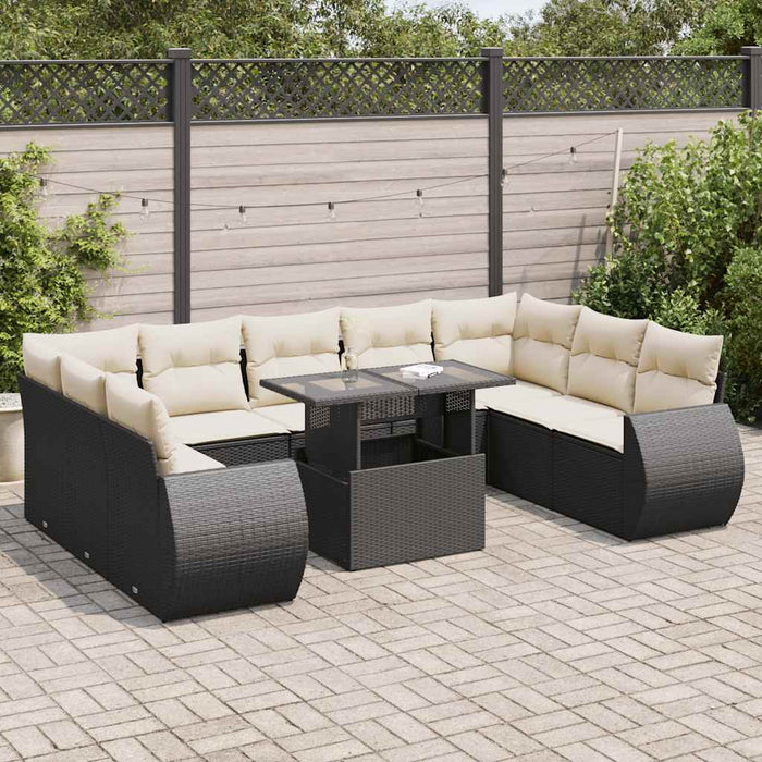 Set canapele de grădină cu perne, 10 piese, negru, poliratan - WALTI WALTI