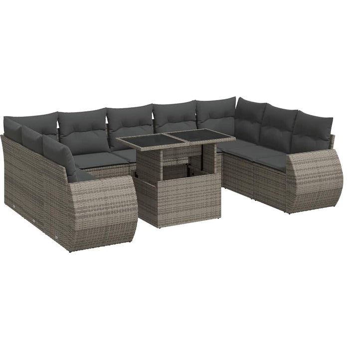 Set mobilier de grădină cu perne, 10 piese, gri, poliratan - WALTI WALTI