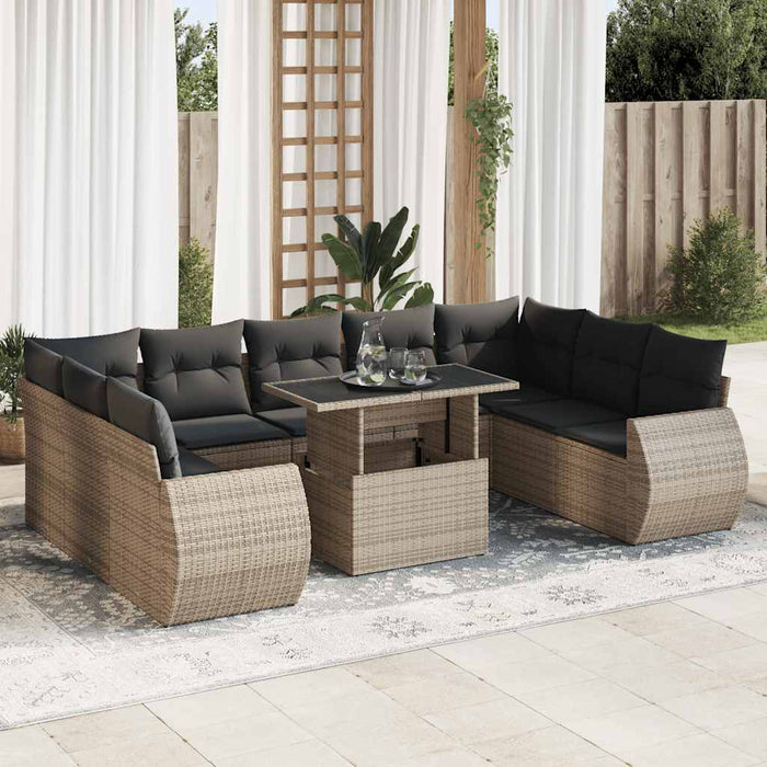 Set mobilier de grădină cu perne, 10 piese, gri, poliratan - WALTI WALTI