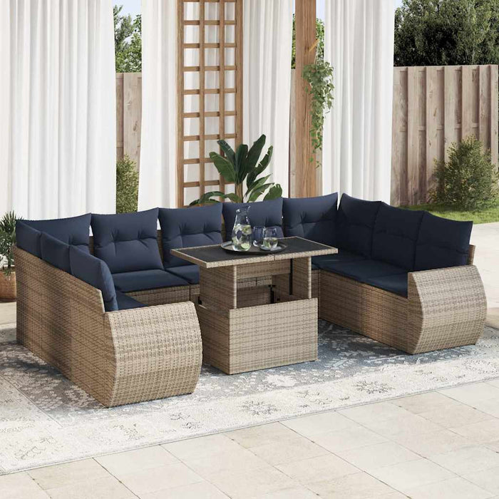 Set mobilier de grădină cu perne, 10 piese, gri, poliratan - WALTI WALTI