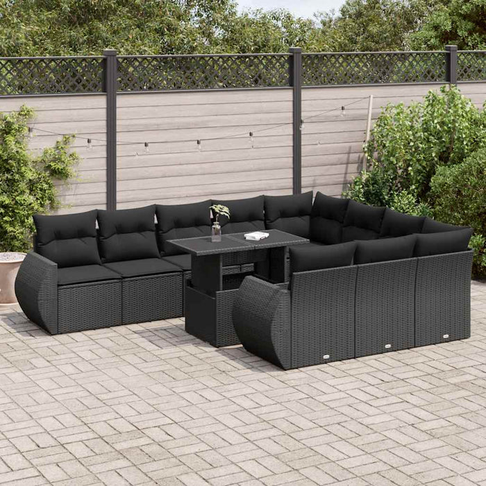 Set canapele de grădină cu perne, 11 piese, negru, poliratan - WALTI WALTI