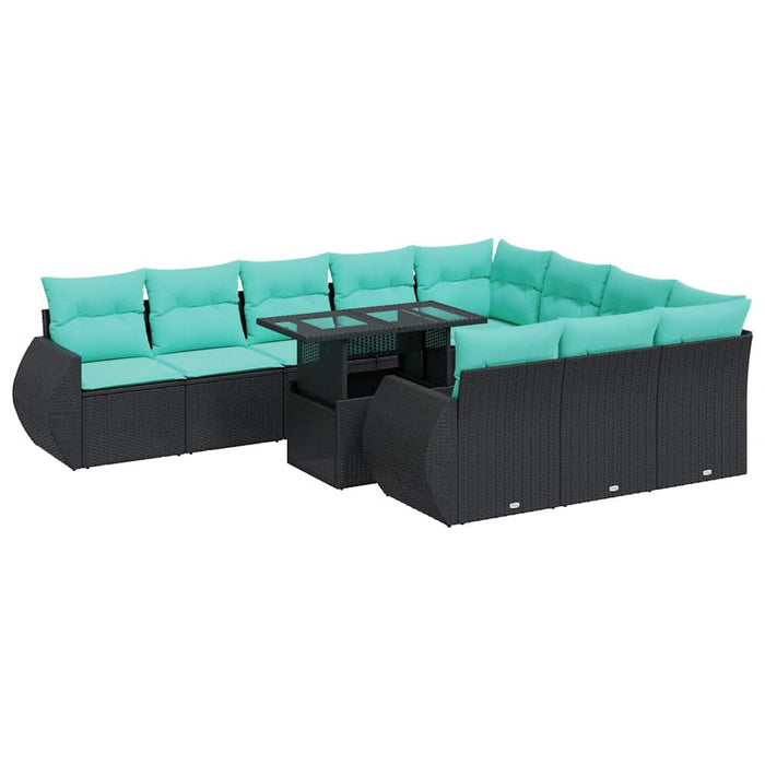 Set canapele grădină cu perne 11 piese, negru, poliratan/acacia - WALTI WALTI