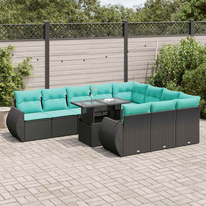 Set canapele grădină cu perne 11 piese, negru, poliratan/acacia - WALTI WALTI