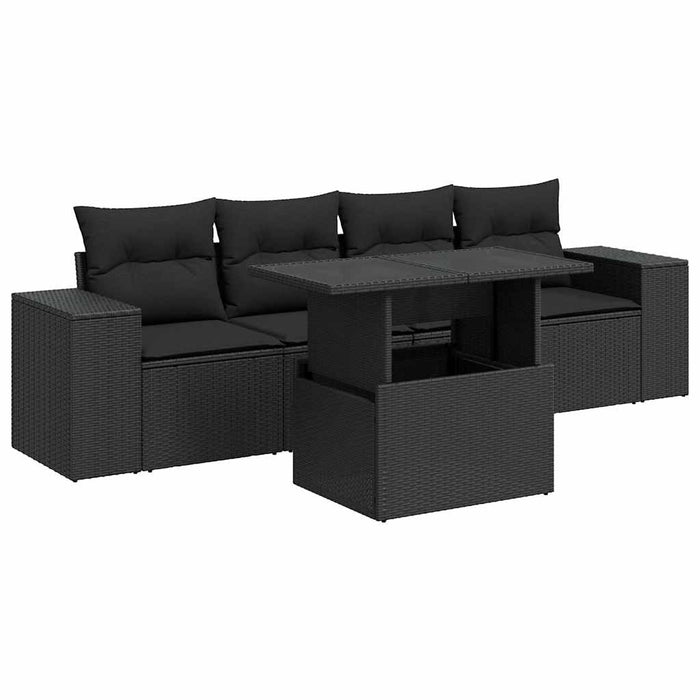 Set mobilier de grădină cu perne, 5 piese, negru, poliratan WALTI