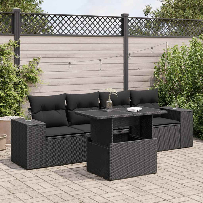 Set mobilier de grădină cu perne, 5 piese, negru, poliratan WALTI