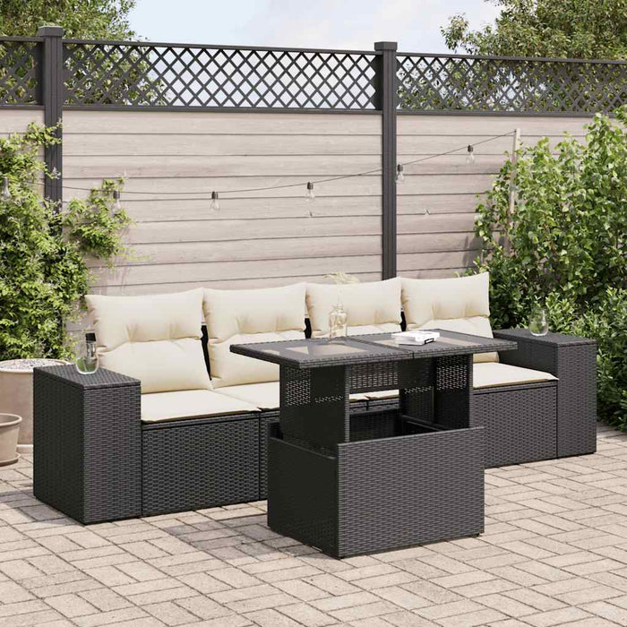 Set mobilier de grădină cu perne, 5 piese, negru, poliratan - WALTI WALTI