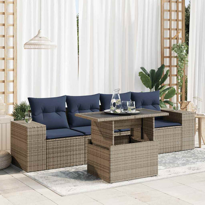 Set canapea de grădină cu perne, 5 piese, poliratan/lemn acacia - WALTI WALTI