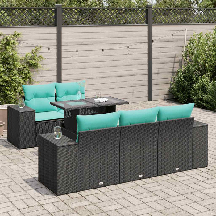 Set mobilier grădină perne 6 piese negru poliratan/lemn acacia - WALTI WALTI