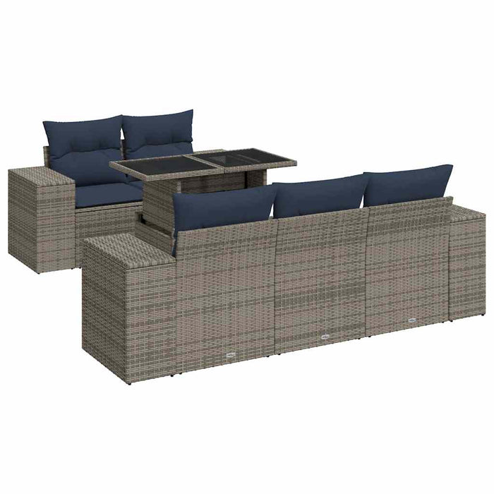 Set mobilier grădină cu perne 6 piese gri poliratan/lemn acacia - WALTI WALTI