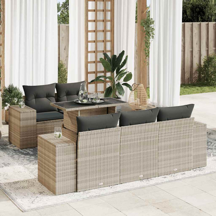 Set canapele de grădină cu perne, 6 piese gri deschis poliratan WALTI