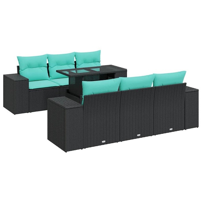 Set canapele grădină perne 7 piese negru, poliratan/lemn acacia - WALTI WALTI