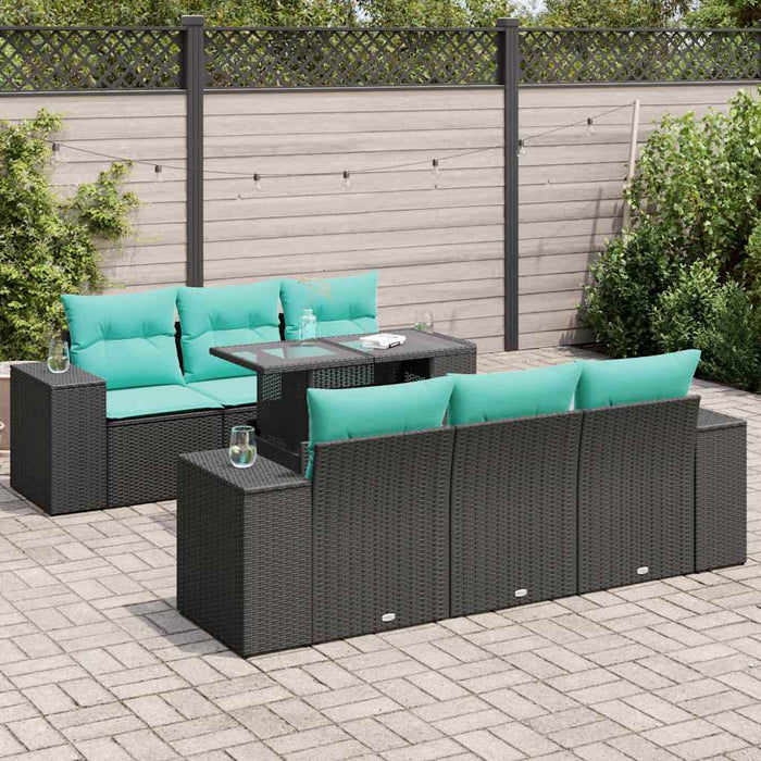 Set canapele grădină perne 7 piese negru, poliratan/lemn acacia - WALTI WALTI