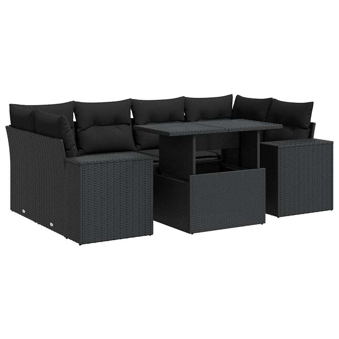Set canapele de grădină cu perne, 7 piese, negru, poliratan - WALTI WALTI