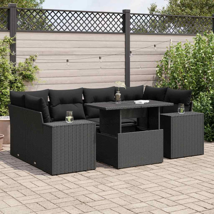 Set canapele de grădină cu perne, 7 piese, negru, poliratan - WALTI WALTI