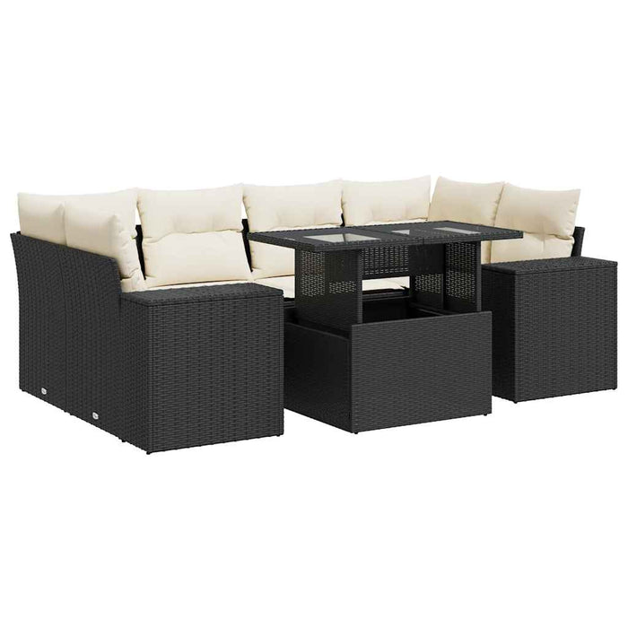 Set canapele de grădină cu perne, 7 piese, negru, poliratan - WALTI WALTI