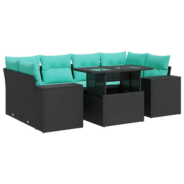 Set canapele grădină perne 7 piese negru, poliratan/lemn acacia - WALTI WALTI