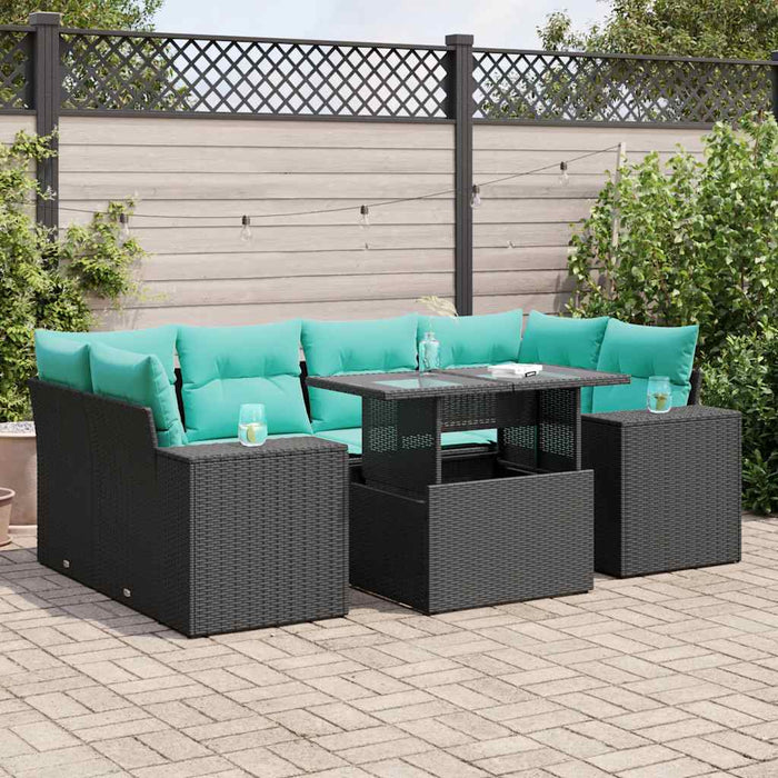 Set canapele grădină perne 7 piese negru, poliratan/lemn acacia - WALTI WALTI