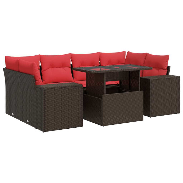 Set canapele de grădină cu perne, 7 piese, maro, poliratan WALTI
