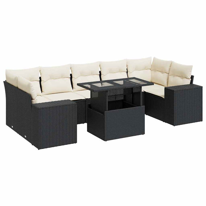 Set mobilier de grădină cu perne, 8 piese, negru, poliratan WALTI
