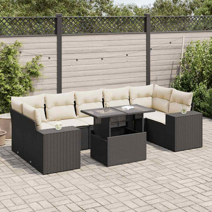 Set mobilier de grădină cu perne, 8 piese, negru, poliratan WALTI