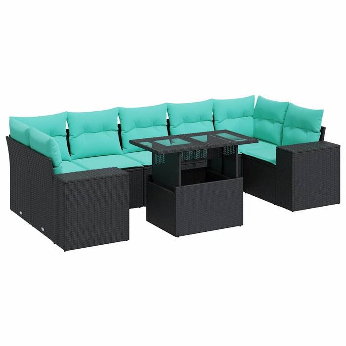 Set mobilier grădină perne 8 piese negru, poliratan/lemn acacia - WALTI WALTI