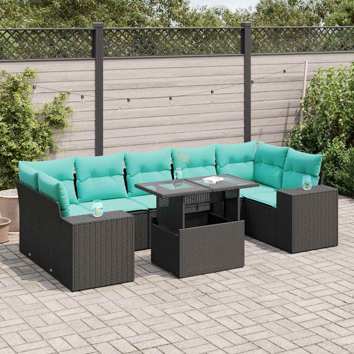 Set mobilier grădină perne 8 piese negru, poliratan/lemn acacia - WALTI WALTI