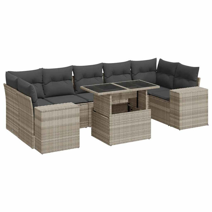 Set mobilier de grădină cu perne, 8 piese gri deschis poliratan - WALTI WALTI