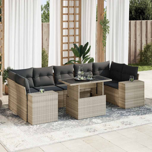 Set mobilier de grădină cu perne, 8 piese gri deschis poliratan - WALTI WALTI