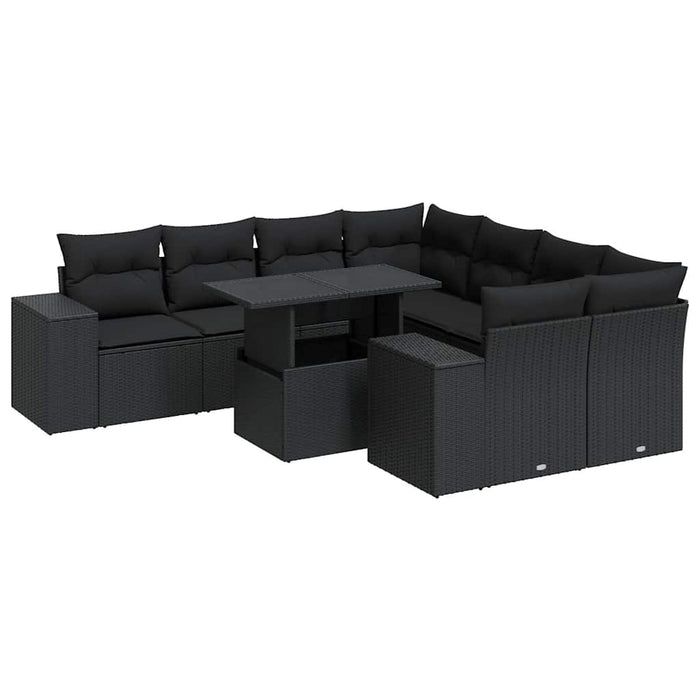 Set mobilier de grădină cu perne, 9 piese, negru, poliratan - WALTI WALTI
