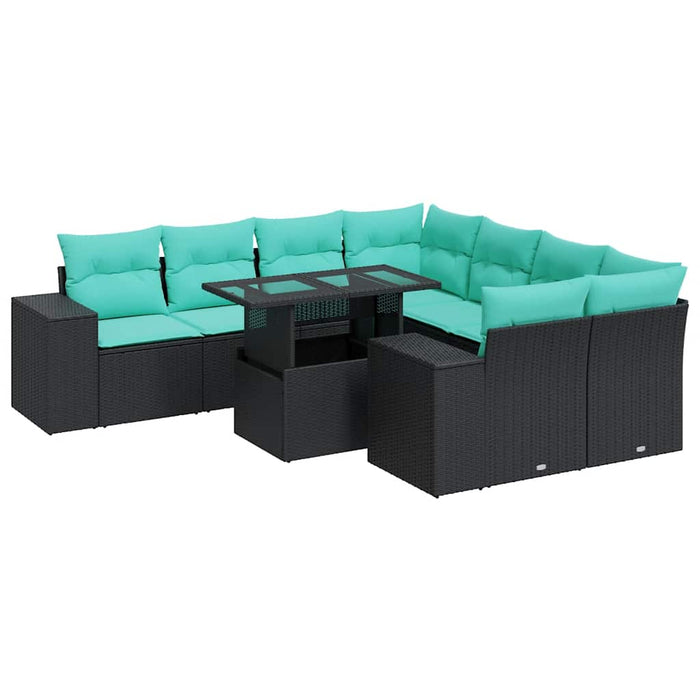 Set mobilier grădină perne 9 piese negru poliratan/lemn acacia WALTI