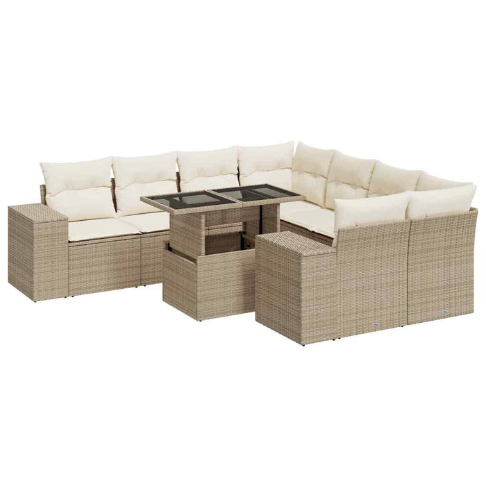 Set canapele de grădină, 9 piese, cu perne, bej, poliratan - WALTI WALTI