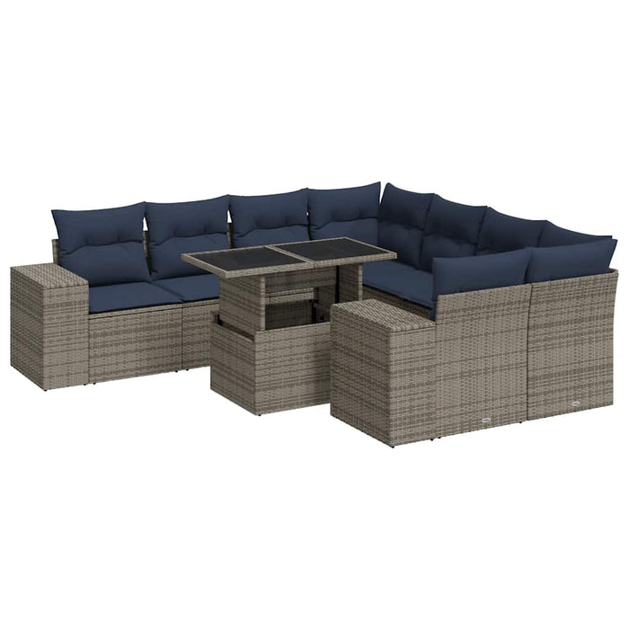 Set canapele grădină cu perne 9 piese gri poliratan/lemn acacia WALTI