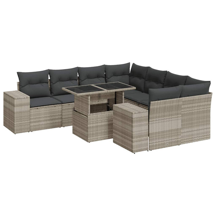 Set canapele de grădină cu perne, 9 piese gri deschis poliratan - WALTI WALTI