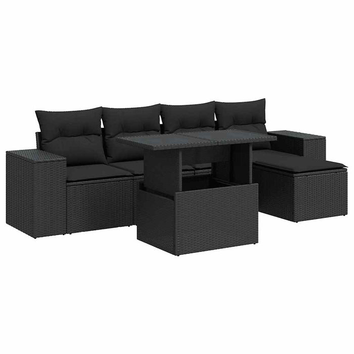 Set mobilier de grădină cu perne, 6 piese, negru, poliratan WALTI