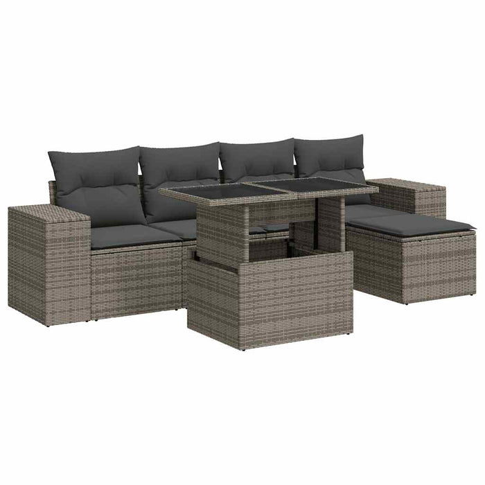 Set mobilier grădină cu perne, 6 piese, gri, poliratan - WALTI WALTI