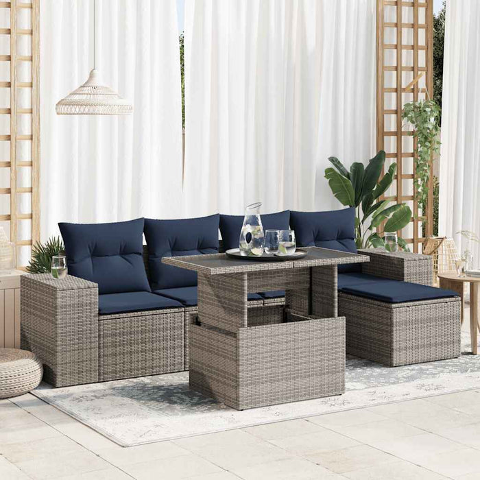 Set mobilier grădină cu perne 6 piese gri poliratan/lemn acacia - WALTI WALTI