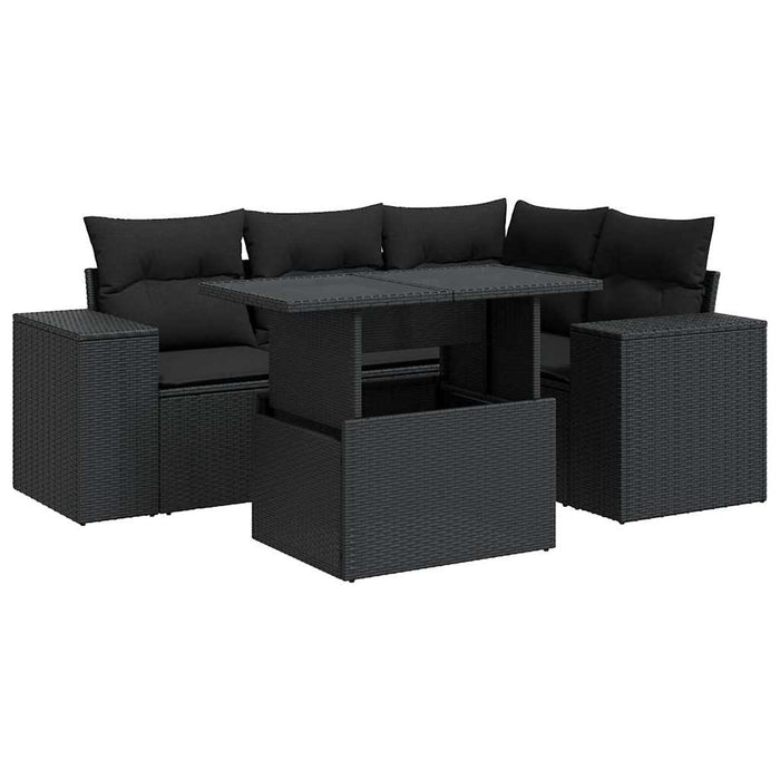 Set mobilier de grădină cu perne, 5 piese, negru, poliratan - WALTI WALTI