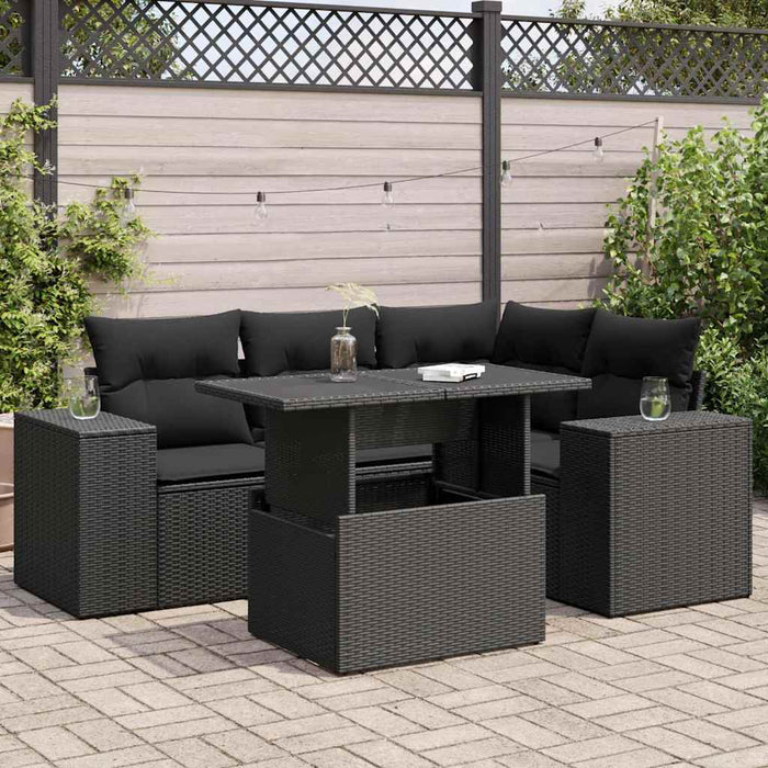 Set mobilier de grădină cu perne, 5 piese, negru, poliratan - WALTI WALTI