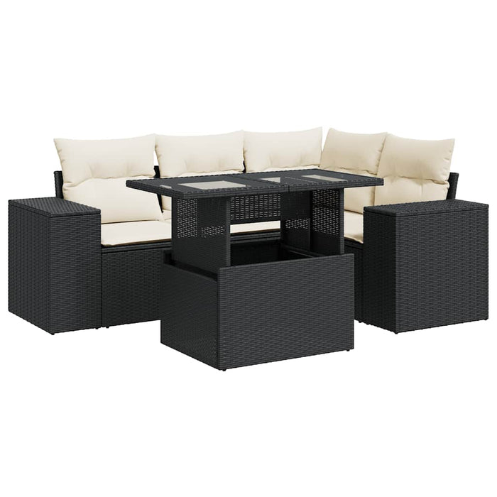 Set mobilier de grădină cu perne, 5 piese, negru, poliratan - WALTI WALTI