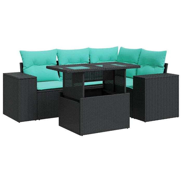 Set mobilier grădină perne 5 piese negru poliratan/lemn acacia - WALTI WALTI
