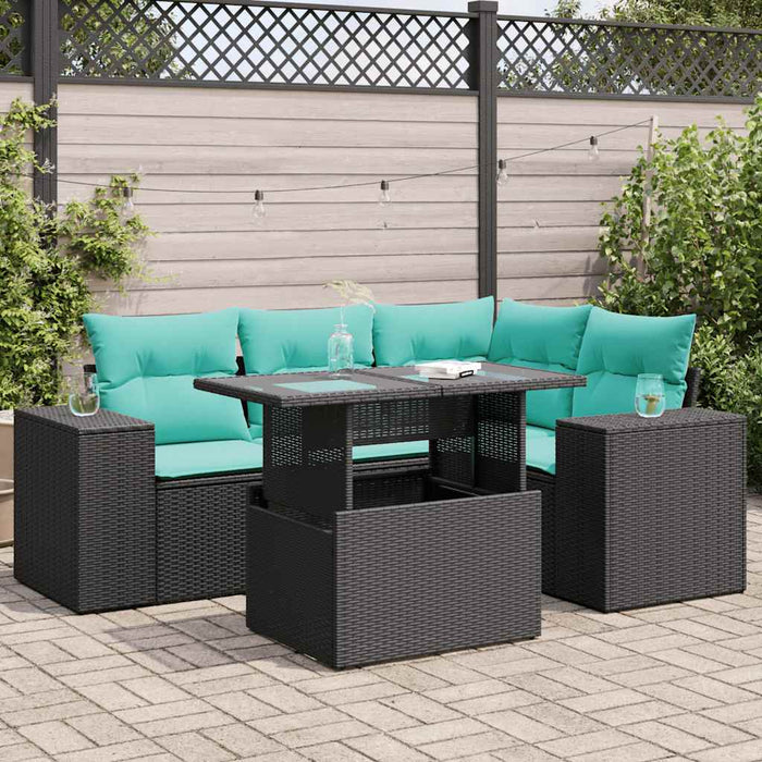 Set mobilier grădină perne 5 piese negru poliratan/lemn acacia - WALTI WALTI