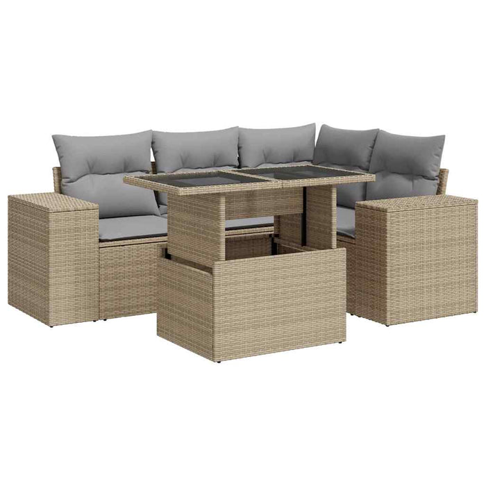 Set canapele de grădină cu perne, 5 piese, bej, poliratan WALTI