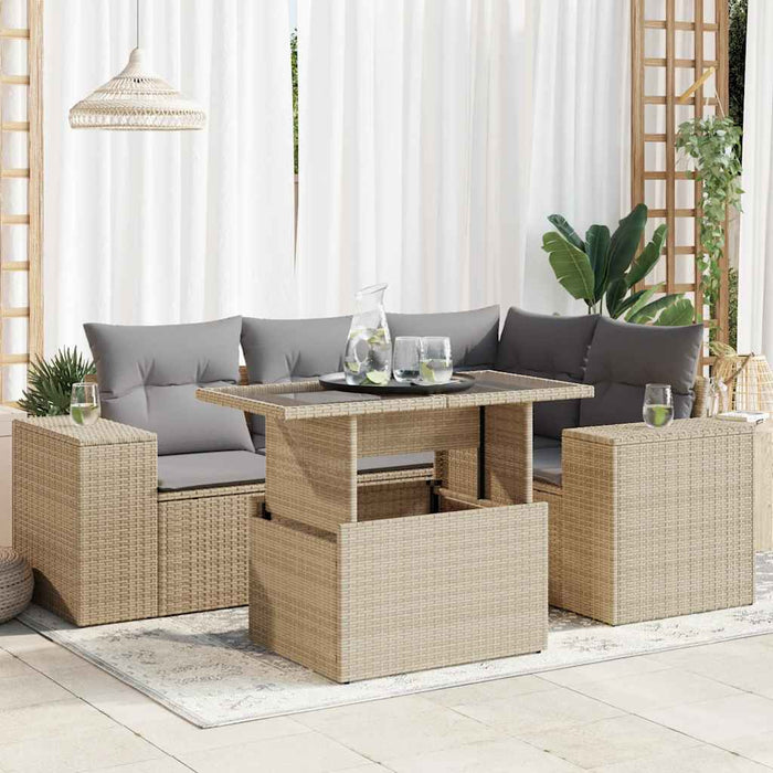 Set canapele de grădină cu perne, 5 piese, bej, poliratan WALTI