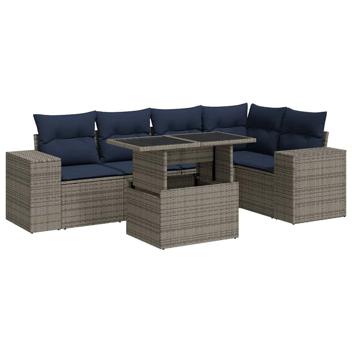Set mobilier grădină perne 6 piese negru poliratan/lemn acacia WALTI