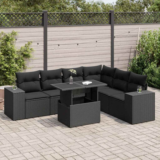 Set canapele de grădină cu perne, 7 piese, negru, poliratan - WALTI WALTI