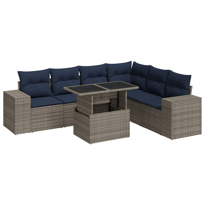 Set mobilier de grădină cu perne, 7 piese, gri, poliratan - WALTI WALTI