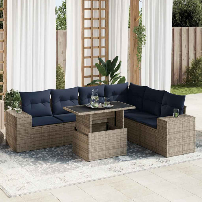 Set mobilier de grădină cu perne, 7 piese, gri, poliratan - WALTI WALTI