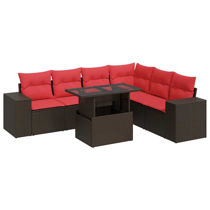 Set mobilier de grădină cu perne, 7 piese, maro, poliratan - WALTI WALTI
